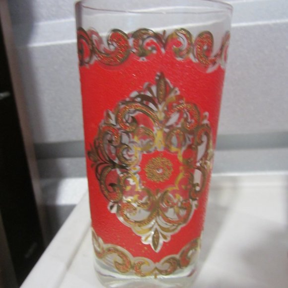 VTG SET OF 5 BAR GLASSES, ORNATE RED & GOLD DESIGN - Picture 6 of 6